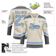 Load image into Gallery viewer, Custom Cream Light Blue-Steel Gray Hockey Lace Neck Jersey
