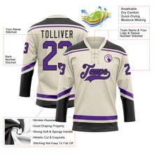 Laden Sie das Bild in den Galerie-Viewer, Custom Cream Purple-Black Hockey Lace Neck Jersey
