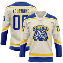 Load image into Gallery viewer, Custom Cream Royal-Yellow Hockey Lace Neck Jersey
