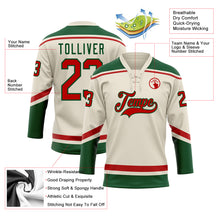 Laden Sie das Bild in den Galerie-Viewer, Custom Cream Red-Green Hockey Lace Neck Jersey
