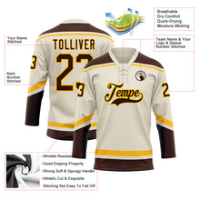Laden Sie das Bild in den Galerie-Viewer, Custom Cream Brown-Gold Hockey Lace Neck Jersey
