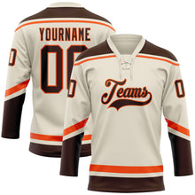 Laden Sie das Bild in den Galerie-Viewer, Custom Cream Brown-Orange Hockey Lace Neck Jersey

