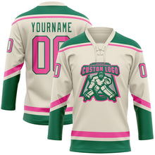 Laden Sie das Bild in den Galerie-Viewer, Custom Cream Pink-Kelly Green Hockey Lace Neck Jersey
