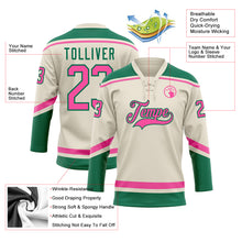 Laden Sie das Bild in den Galerie-Viewer, Custom Cream Pink-Kelly Green Hockey Lace Neck Jersey

