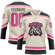 Laden Sie das Bild in den Galerie-Viewer, Custom Cream Pink-Black Hockey Lace Neck Jersey
