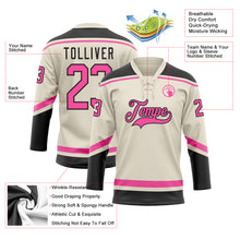 Laden Sie das Bild in den Galerie-Viewer, Custom Cream Pink-Black Hockey Lace Neck Jersey
