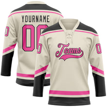 Load image into Gallery viewer, Custom Cream Pink-Black Hockey Lace Neck Jersey
