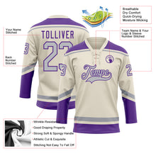 Laden Sie das Bild in den Galerie-Viewer, Custom Cream Gray-Purple Hockey Lace Neck Jersey
