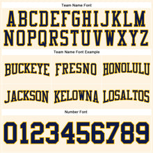 Load image into Gallery viewer, Custom Stitched Cream Navy-Gold Football Pullover Sweatshirt Hoodie
