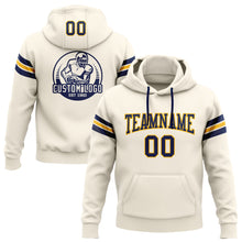 Laden Sie das Bild in den Galerie-Viewer, Custom Stitched Cream Navy-Gold Football Pullover Sweatshirt Hoodie
