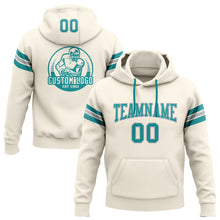 Load image into Gallery viewer, Custom Stitched Cream Teal-Gray Football Pullover Sweatshirt Hoodie
