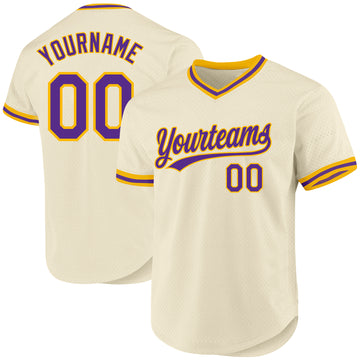 Custom Cream Purple-Gold Authentic Throwback Baseball Jersey