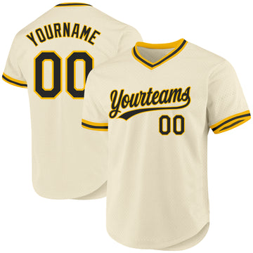 Custom Cream Black-Gold Authentic Throwback Baseball Jersey
