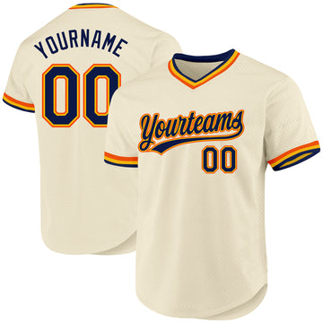 Custom Cream Navy Gold-Orange Authentic Throwback Baseball Jersey