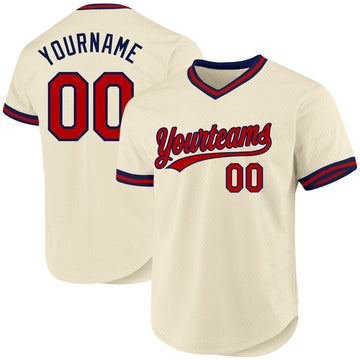 Custom Cream Red-Navy Authentic Throwback Baseball Jersey