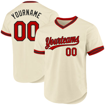 Custom Cream Red-Black Authentic Throwback Baseball Jersey
