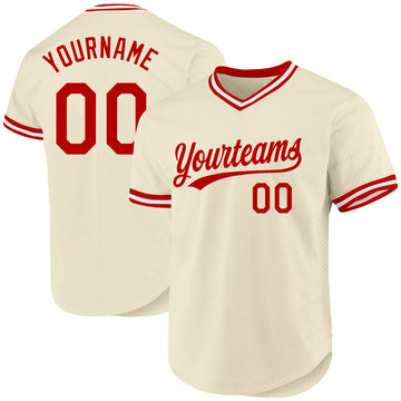 Custom Cream Red-White Authentic Throwback Baseball Jersey