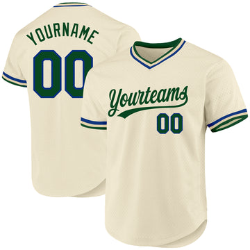 Custom Cream Green-Royal Authentic Throwback Baseball Jersey