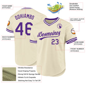 Custom Cream Purple-White Authentic Throwback Baseball Jersey
