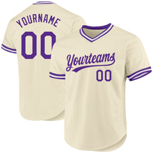 Laden Sie das Bild in den Galerie-Viewer, Custom Cream Purple-White Authentic Throwback Baseball Jersey
