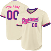 Laden Sie das Bild in den Galerie-Viewer, Custom Cream Purple Pink-Black Authentic Throwback Baseball Jersey
