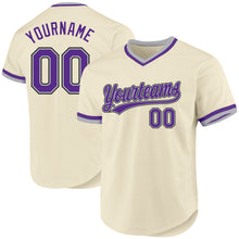 Load image into Gallery viewer, Custom Cream Purple Gray-Black Authentic Throwback Baseball Jersey
