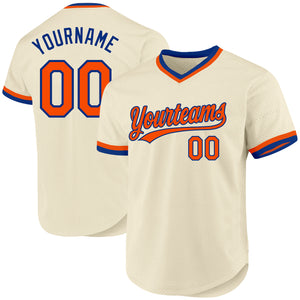 Custom Cream Orange-Royal Authentic Throwback Baseball Jersey