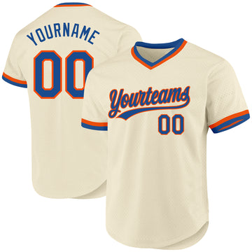 Custom Cream Blue-Orange Authentic Throwback Baseball Jersey
