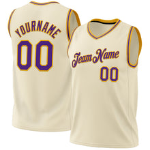 Laden Sie das Bild in den Galerie-Viewer, Custom Cream Purple-Gold Authentic Throwback Basketball Jersey

