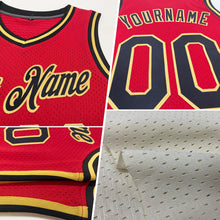 Laden Sie das Bild in den Galerie-Viewer, Custom Cream Navy-Gold Authentic Throwback Basketball Jersey
