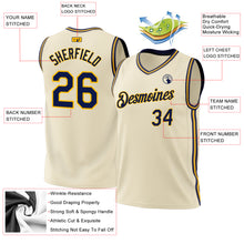 Load image into Gallery viewer, Custom Cream Navy-Gold Authentic Throwback Basketball Jersey
