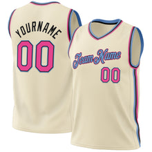 Laden Sie das Bild in den Galerie-Viewer, Custom Cream Pink Black-Light Blue Authentic Throwback Basketball Jersey
