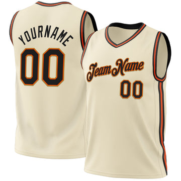 Custom Cream Black Orange-Old Gold Authentic Throwback Basketball Jersey