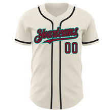 Load image into Gallery viewer, Custom Cream Crimson Black-Aqua Authentic Baseball Jersey
