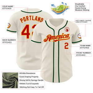 Custom Cream Red Gold-Green Authentic Baseball Jersey