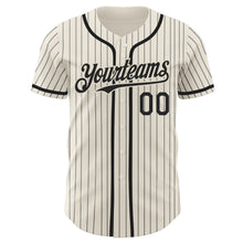 Load image into Gallery viewer, Custom Cream Black Pinstripe Black Authentic Baseball Jersey
