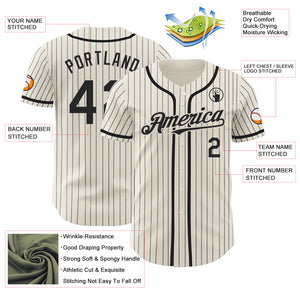 Custom Cream Black Pinstripe Black Authentic Baseball Jersey