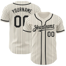 Laden Sie das Bild in den Galerie-Viewer, Custom Cream Black Pinstripe Black Authentic Baseball Jersey
