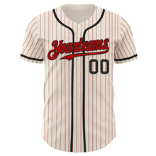 Load image into Gallery viewer, Custom Cream Red Pinstripe Black Authentic Baseball Jersey
