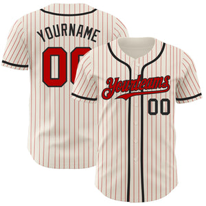 Custom Cream Red Pinstripe Black Authentic Baseball Jersey