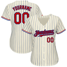 Load image into Gallery viewer, Custom Cream Royal Pinstripe Red-White Authentic Baseball Jersey
