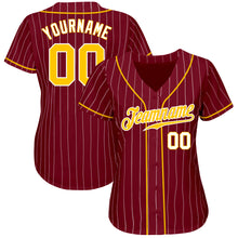 Laden Sie das Bild in den Galerie-Viewer, Custom Crimson White Pinstripe Gold-White Authentic Baseball Jersey
