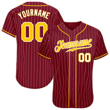 Laden Sie das Bild in den Galerie-Viewer, Custom Crimson White Pinstripe Gold-White Authentic Baseball Jersey
