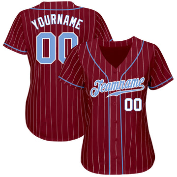 Custom Crimson White Pinstripe Light Blue-White Authentic Baseball Jersey