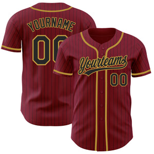 Custom Crimson Black Pinstripe Old Gold Authentic Baseball Jersey