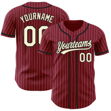 Laden Sie das Bild in den Galerie-Viewer, Custom Crimson Cream Pinstripe Black Authentic Baseball Jersey
