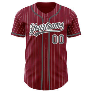 Custom Crimson White Pinstripe Steel Gray Authentic Baseball Jersey