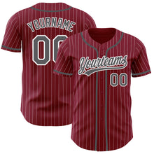 Laden Sie das Bild in den Galerie-Viewer, Custom Crimson White Pinstripe Steel Gray Authentic Baseball Jersey
