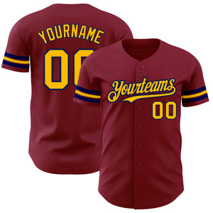 Custom Crimson Gold-Navy Authentic Baseball Jersey