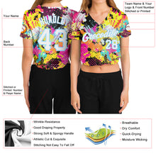 Load image into Gallery viewer, Custom Women&#39;s Graffiti Pattern White-Light Blue Bright Psychedelic 3D V-Neck Cropped Baseball Jersey
